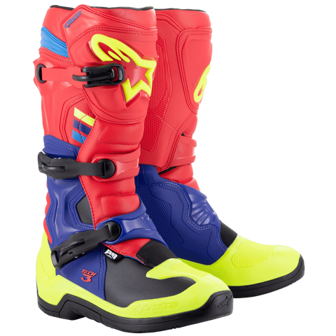 Alpinestars Tech 3 Motocross Boots Bright Red Dark Blue Yellow