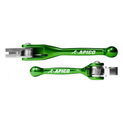 Apico Flexi FoldBack Brake & Clutch Lever Set - Green Kawasaki