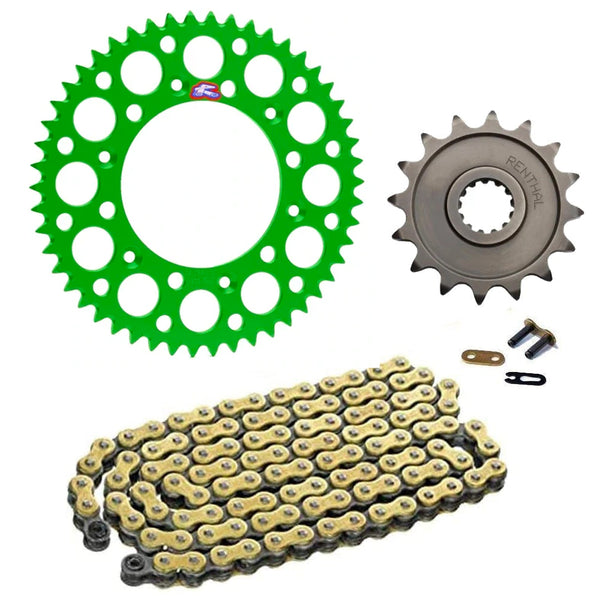 Kawasaki KX250 87-08 Gold DID ERT3 Heavy Duty Chain Renthal Green