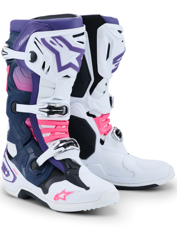 Alpinestars Tech 10 Motocross Boots - White Violet Navy Blue Pink