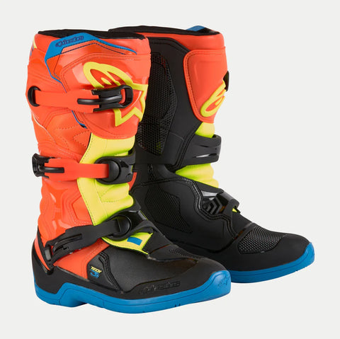 Alpinestars Youth Tech 3S Boots - Orange Fluo Enamel Blue Yellow Fluo