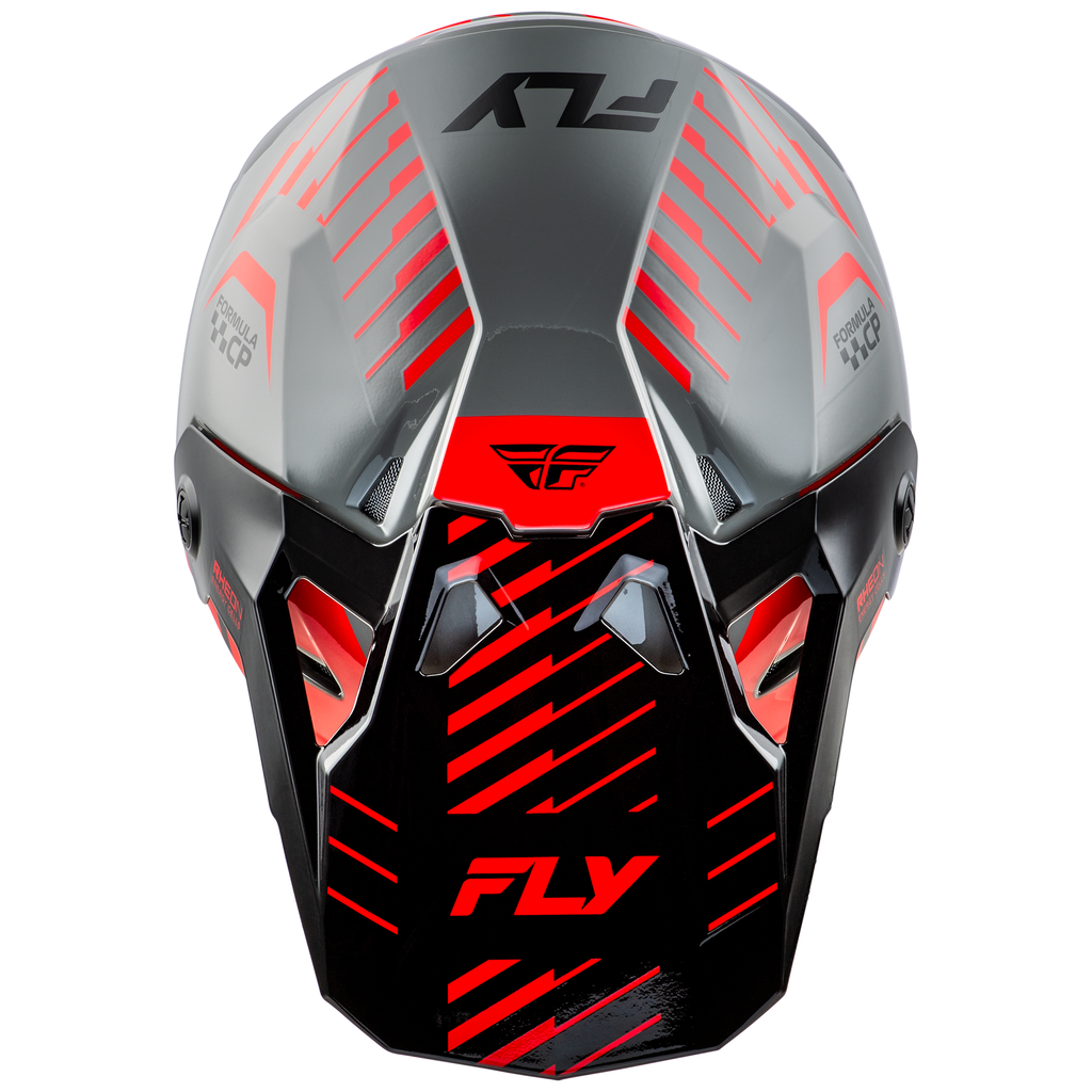 Fly Racing 2025 Formula CP Slice Helmet Grey Red Black AT Motocross