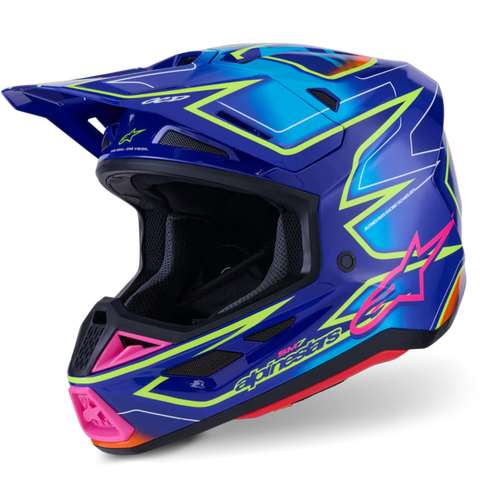 Alpinestars Helmet Supertech S-M7 Cast Helmet - Blue Pink Yellow Fluo Gloss