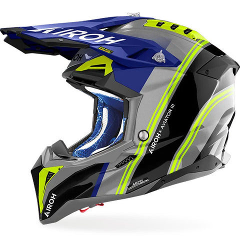 Airoh Aviator 3 Hima Blue Gloss MX Helmet