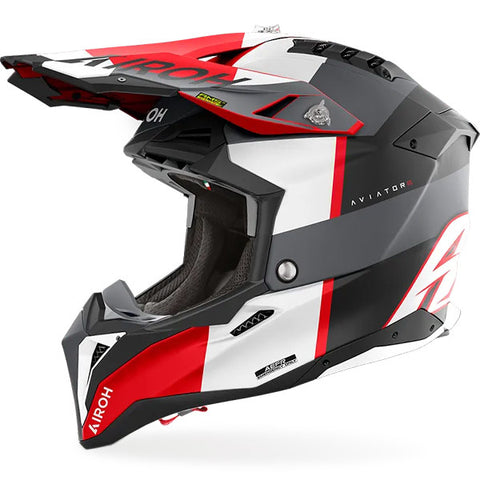 Airoh Aviator 3 Monarch Grey Red Matt MX Helmet
