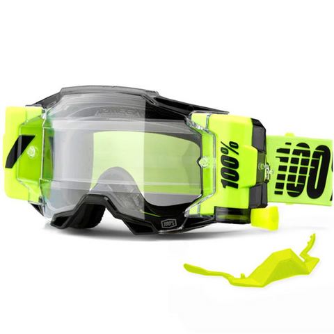 100% Armega Forecast Roll Off Goggle Neon Yellow - Clear Lens