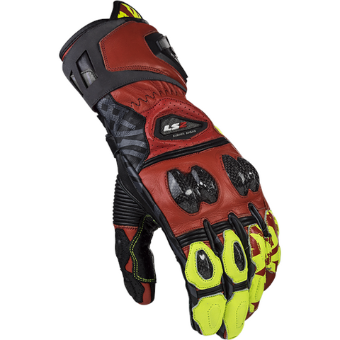 LS2 Feng Racing Gloves Red Fluo Yellow - Motorcycle Gloves