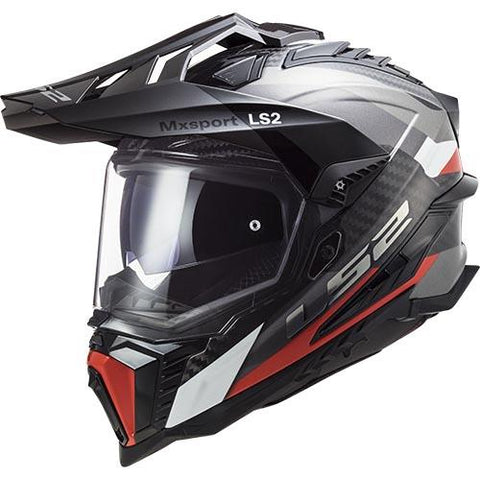 LS2 MX701 Carbon Explorer Frontier Gloss Titanium Red Motorcycle Helmet