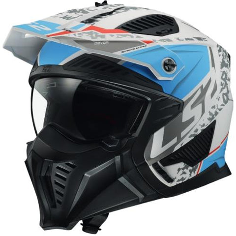 LS2 OF606 Drifter Devor Matt White Blue Motorcycle Helmet