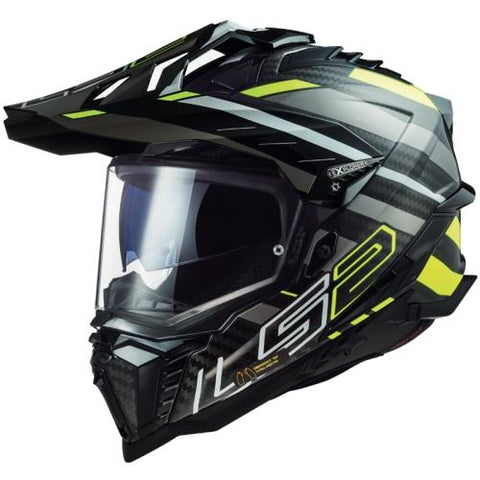 LS2 MX701 Carbon Explorer Edge Black Fluo Yellow Motorcycle Helmet