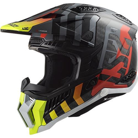 LS2 MX703 Carbon X-Force Barrier Fluo Yellow Red Motorcycle Helmet