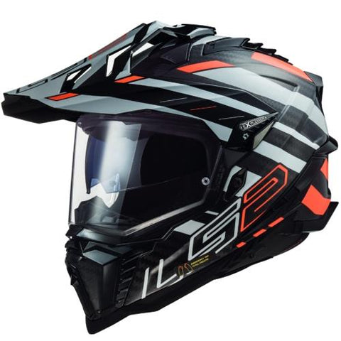 LS2 MX701 Carbon Explorer Edge Black Fluo Orange Motorcycle Helmet