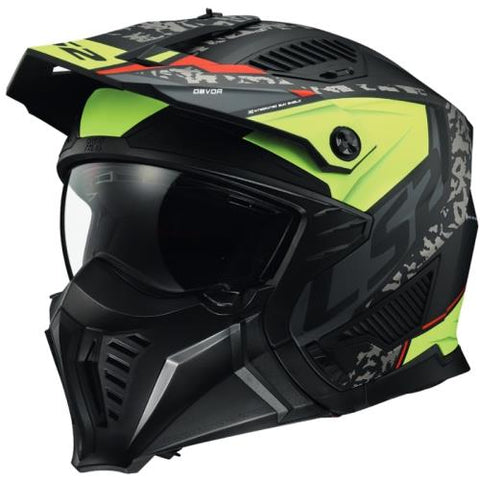 LS2 OF606 Drifter Devor Matt Black Flo Yellow Motorcycle Helmet