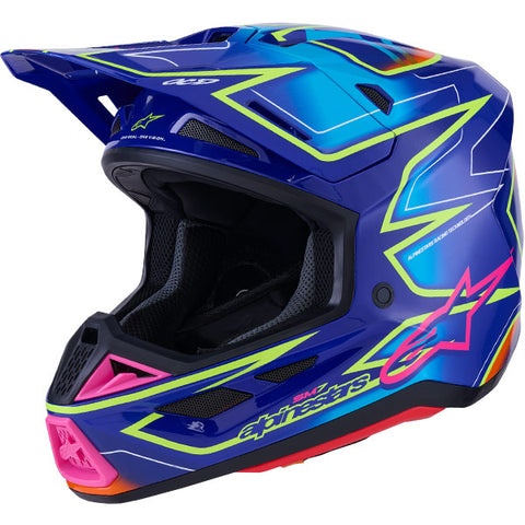 Alpinestars Helmet Supertech S-M7 Cast Helmet - Blue Pink Yellow Fluo Gloss