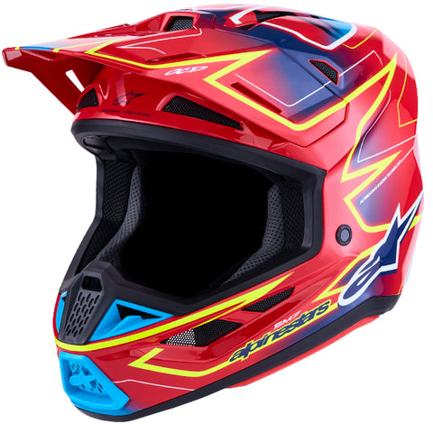 Alpinestars Helmet Supertech S-M7 Cast Helmet - Red Yellow Fluo Blue Gloss