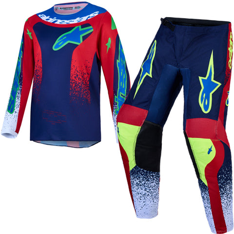 Alpinestars Youth Fluid Drag Blue Navy Fire Red White Kit Combo