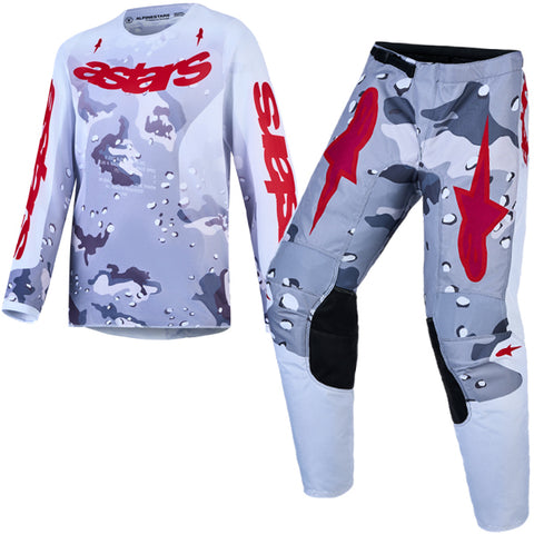 Alpinestars Youth Fluid Lone Grey Camo White Fire Red Kit Combo
