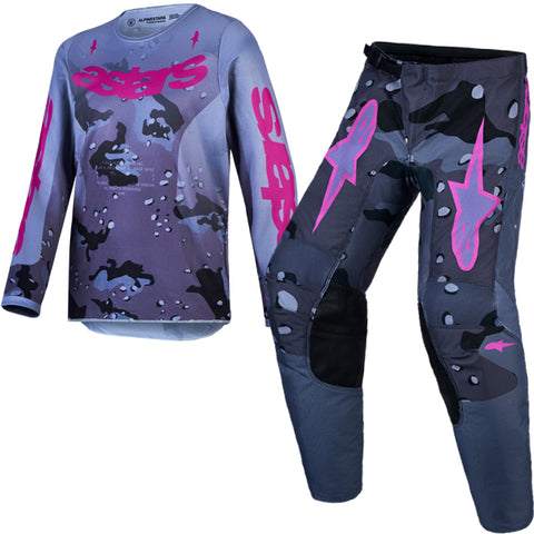 Alpinestars Youth Fluid Lone Grey Camo Purple Kit Combo