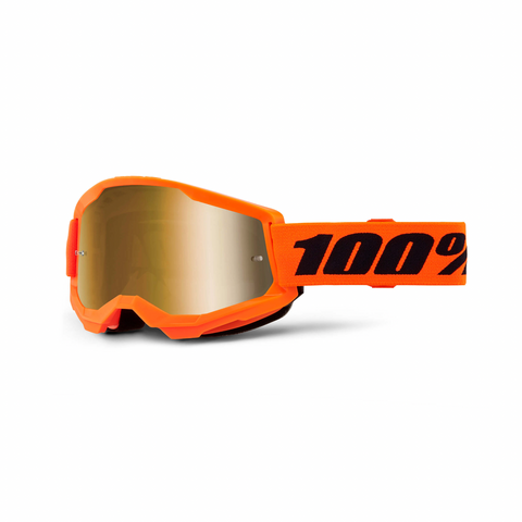 100% Strata 2 Goggle Neon Orange Gold Mirror Lens