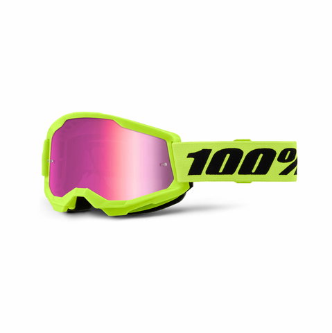 100% Strata 2 Goggle Neon Yellow Pink Mirror Lens