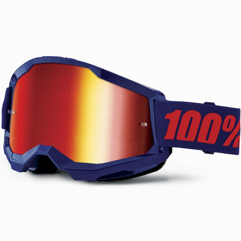 100% Strata 2 Goggle Navy - Red Mirror Lens