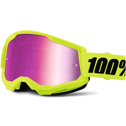 100% Strata 2 Goggle Neon Yellow - Pink Mirror Lens