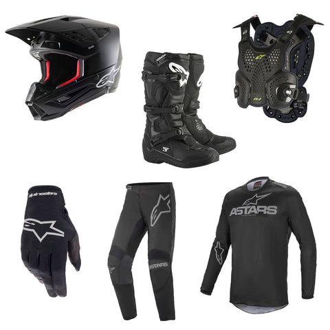 Alpinestars Fluid Black Adult Motocross Kit Bundle