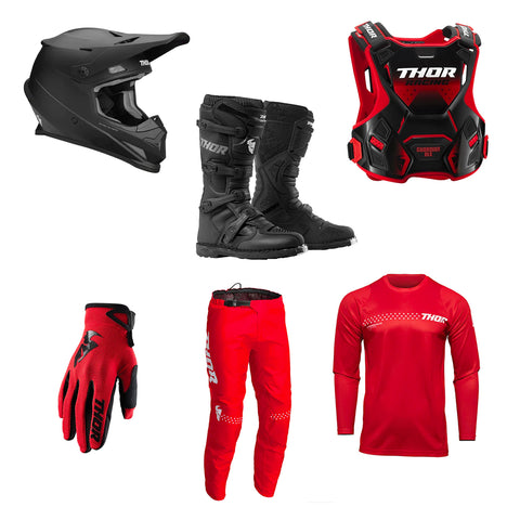 Thor Sector Red Adult Motocross Kit Bundle