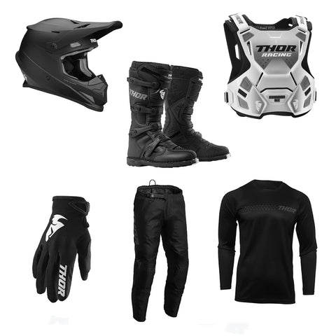 Thor Sector Black Adult Motocross Kit Bundle