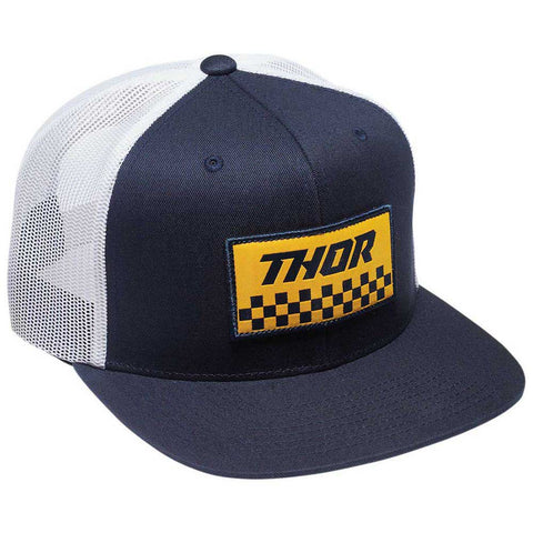 Thor Checkers Trucker Snapback Flat Hat Navy White