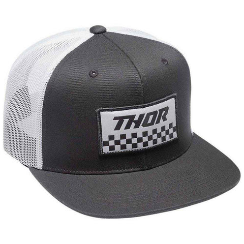 Thor Checkers Trucker Snapback Flat Hat Gray White